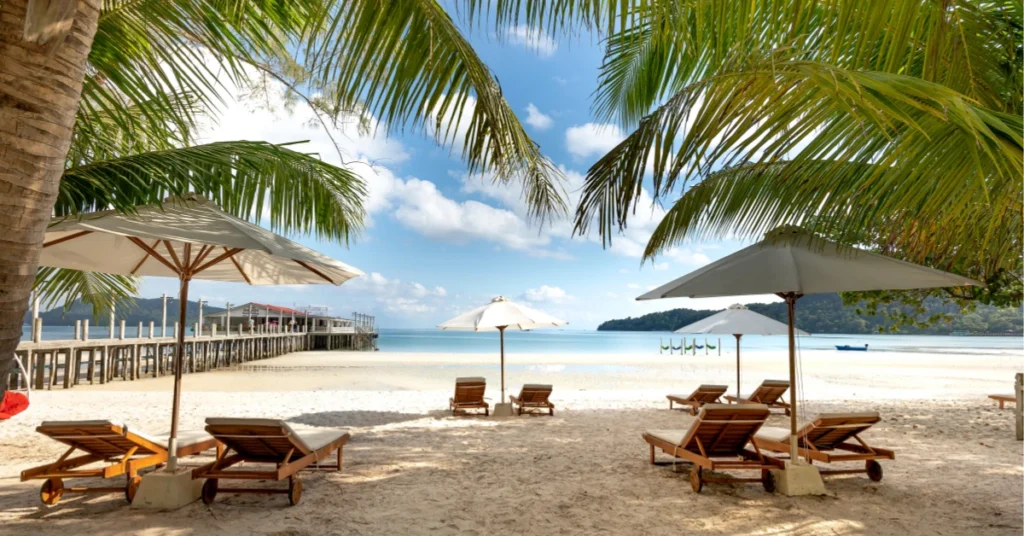 Sunny beach scene in Bali during dry season