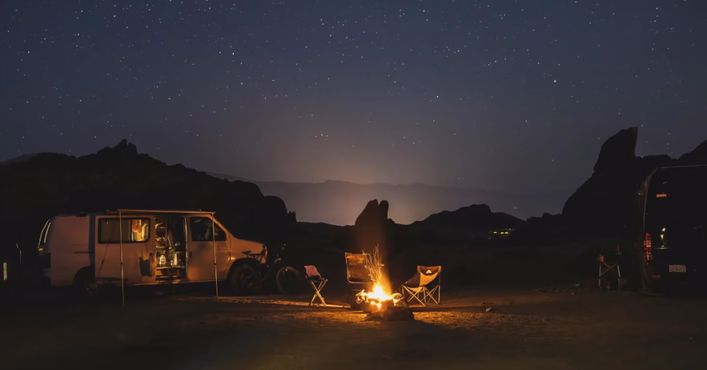 Camping under stars near Baku desert during adventure travel.