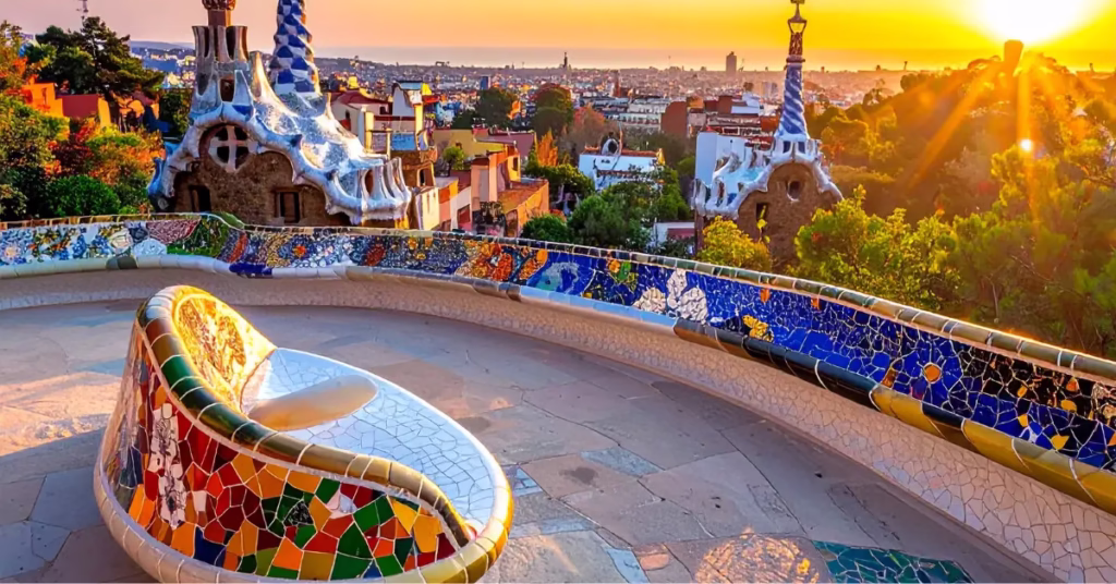 Mosaic benches with panoramic view of Barcelona