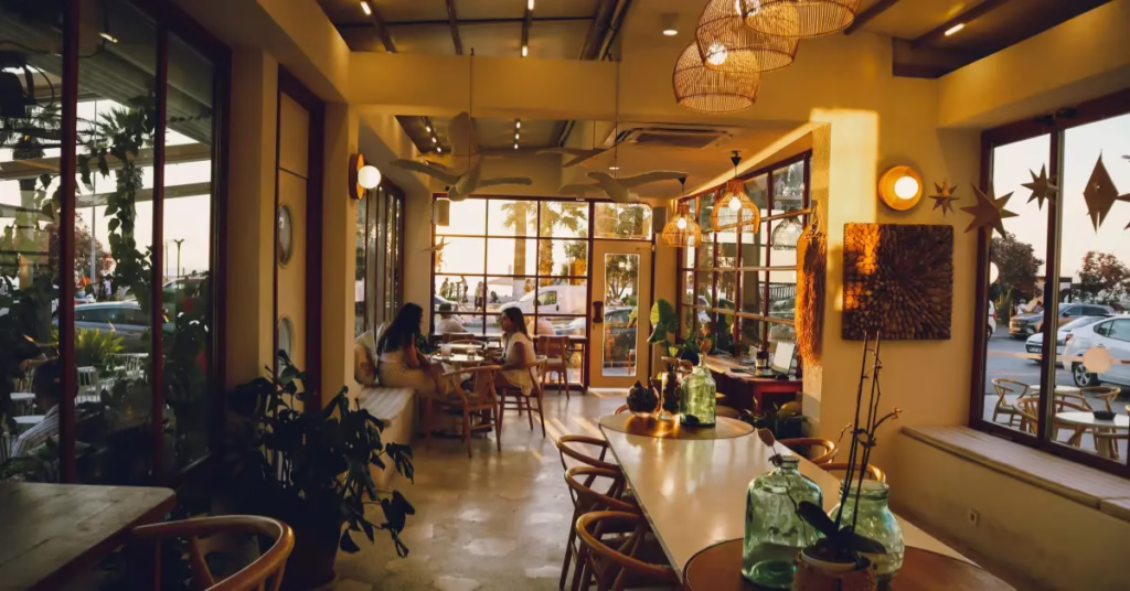 Latin Quarter street cafés in Paris at night with people dining outdoors